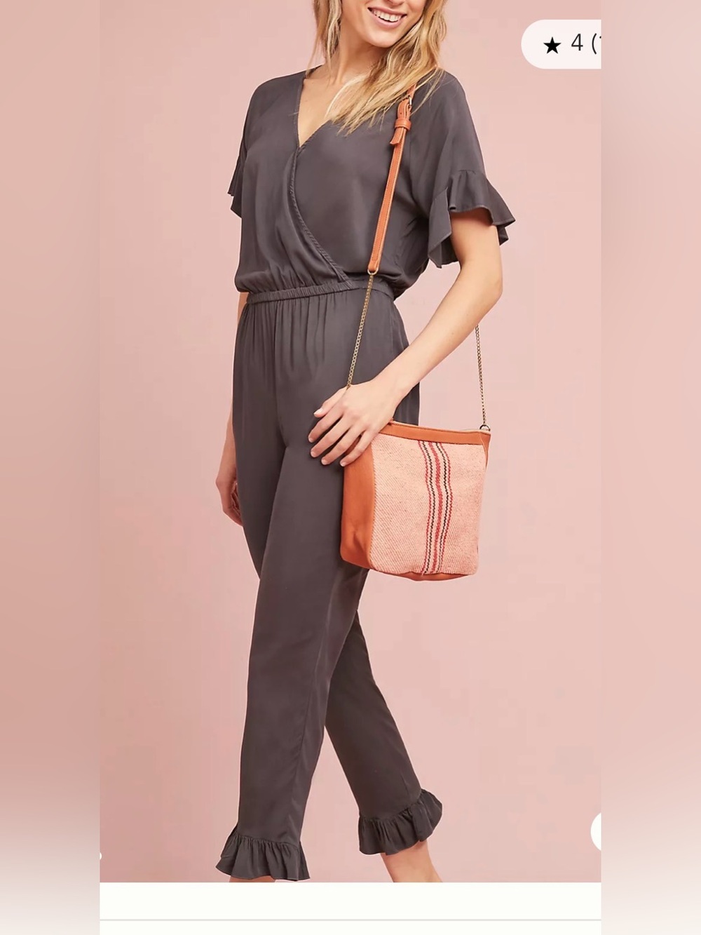 Michael Stars Vneck Jumpsuit with Cropped Ruffle Trim